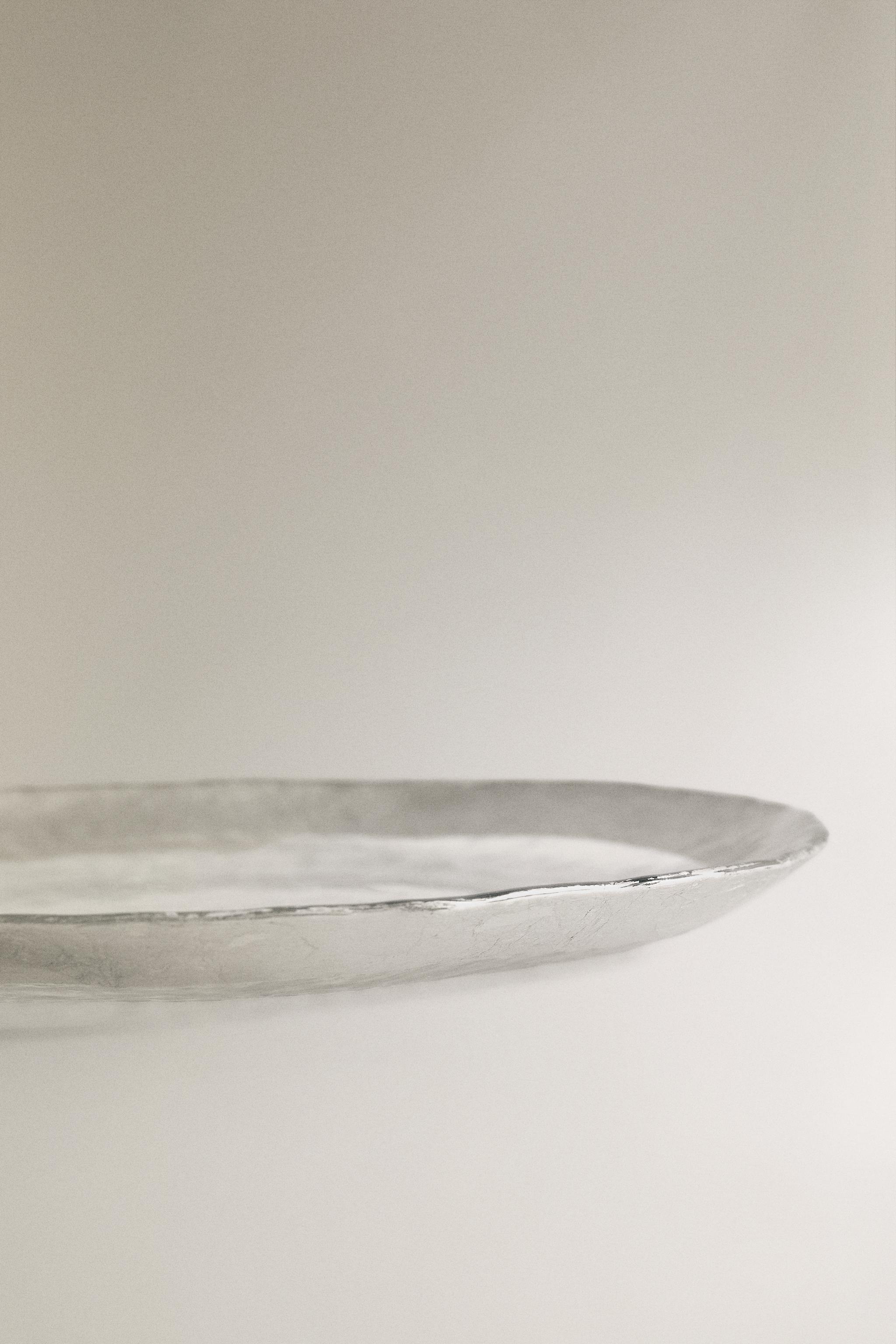 ASSIETTE À DESSERT VERRE RELIEF BORD ARGENTÉ